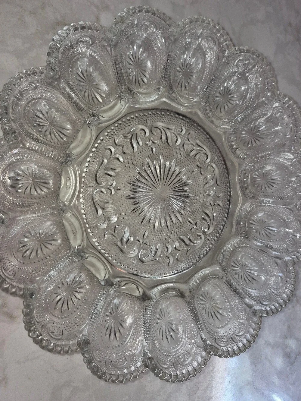 Vintage Clear Pressed Glass Deviled Egg/Oyster Serving Plate